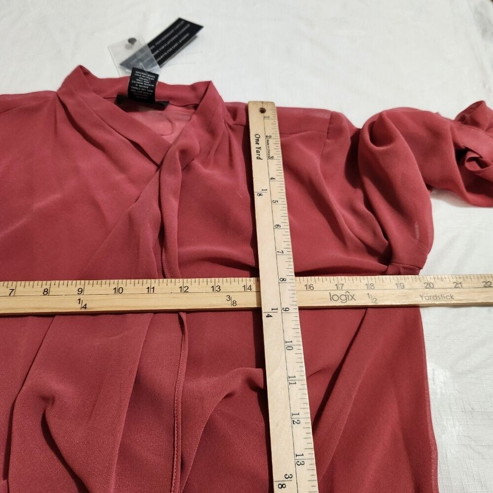 INVESTMENTS OPEN FRONT ROLL TAB SLEEVE CHIFFON TOP SIZE PETITES S EARTH RED ---7 - Picture 4 of 10